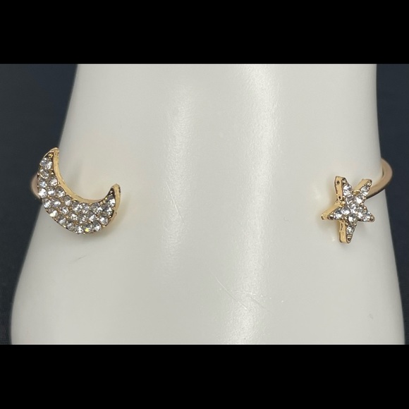 Dainty Star & Moon Gold Toned Cuff  Bracelet w/Rhinestones - Picture 9 of 10